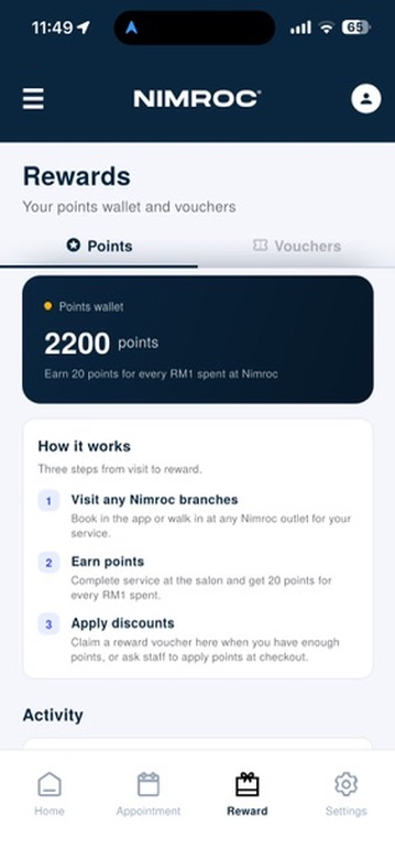 Nimroc app rewards wallet
